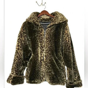 Vintage Gallery leopard print faux fur hooded coat